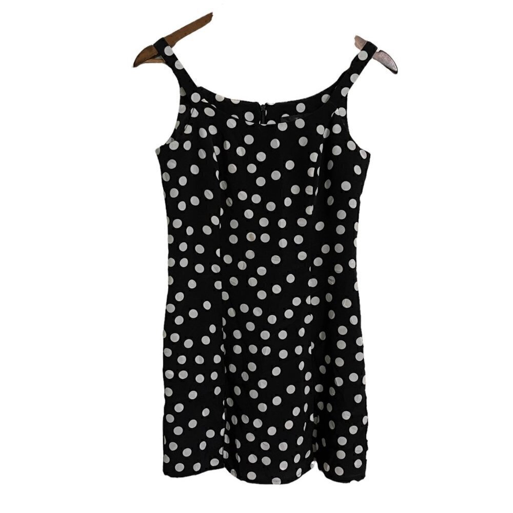 Vintage Womens Black White Retro Y2K Polka Dot Sleeveless Skort Dress Romper 4P